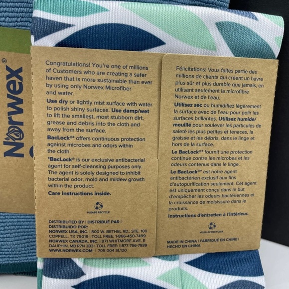 Norwex Basic Package EnviroCloth Teal w/Dark Trim + Window Cloth Leaf New - Picture 4 of 9
